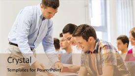  Presentation with education teamwork - Beautiful presentation design featuring college teachers - education high school teamwork backdrop and a coral colored foreground