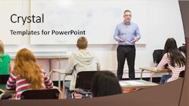  Presentation with college students - Audience pleasing slides consisting of college teachers - rear view of students attentively backdrop and a sky blue colored foreground