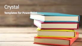  Presentation with college - Presentation design featuring college templates - colorful notebooks on old wooden background and a violet colored foreground