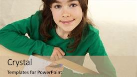  Presentation with girl power esami medie - Amazing PPT theme having college writing teacher - girl doing homework backdrop and a coral colored foreground