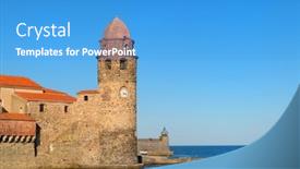  Presentation with tower air trafik control - Cool new PPT layouts with collioure-landmark-tower-in-harbor backdrop and a teal colored foreground