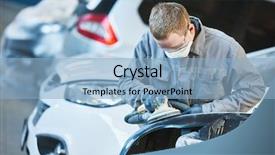  Presentation with auto - Theme consisting of collision - auto repairman grinding autobody bonnet background and a light blue colored foreground