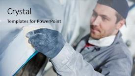  Presentation with auto - Amazing PPT layouts having collision - auto repairman plastering autobody bonnet backdrop and a light blue colored foreground