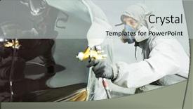  Presentation with automobile - Amazing slide deck having collision - repairman painter in chamber painting backdrop and a light gray colored foreground