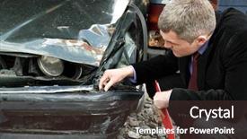  Presentation with accident investigation - Presentation featuring checking broken car after accident background and a tawny brown colored foreground