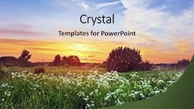  Presentation with summer wheat field blue - PPT theme with coloful sunset in summer field background and a light blue colored foreground