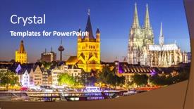  Presentation with cologne - Cool new slides with cologne-cathedral-along-river-rhine backdrop and a teal colored foreground