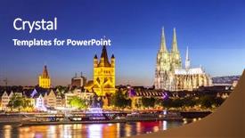  Presentation with cologne - Colorful presentation theme enhanced with cologne cathedral along river rhine backdrop and a ocean colored foreground