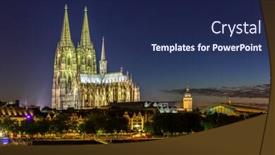  Presentation with cologne - Theme with cologne cathedral along river rhine germany background and a navy blue colored foreground