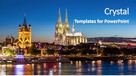  Presentation with cologne - Theme consisting of cologne cathedral along river rhine background and a teal colored foreground