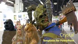  Presentation with fair trade - Presentation design enhanced with cologne-germany-circa-september-2018 background and a  colored foreground