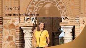  Presentation with christopher columbus - PPT theme consisting of colomares-castle-in-benalmadena-dedicated background and a coral colored foreground