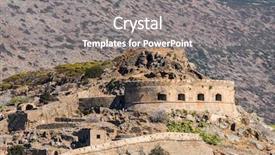  Presentation with crete island - Slide set with colonial - view at island of spinalonga background and a gray colored foreground