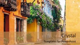  Presentation with colonial - PPT layouts featuring colonial - view of cartagena de indias background and a gold colored foreground