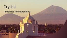  Presentation with architecture city - Amazing PPT theme having colonial architecture in leon city backdrop and a soft green colored foreground