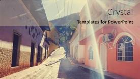  Presentation with architecture city - Presentation design having colonial-architecture-in-small-mexican background and a soft green colored foreground