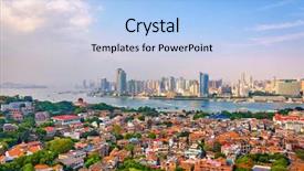  Presentation with china - Slide deck featuring colonial building - xiamen china city skyline background and a  colored foreground