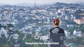  Presentation with colonial - Presentation theme with colonial cities - beautiful woman overlooking the city background and a ocean colored foreground