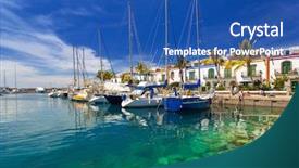  Presentation with marina - Audience pleasing slide deck consisting of colonial days - marina of puerto de mogan backdrop and a ocean colored foreground