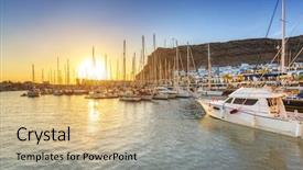  Presentation with puerto rico spanish fort - Beautiful PPT theme featuring colonial days - marina of puerto de mogan backdrop and a soft green colored foreground