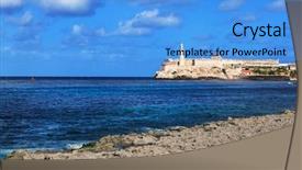  Presentation with view of havana - Audience pleasing presentation theme consisting of colonial flag - castillo del morro la havana backdrop and a light blue colored foreground
