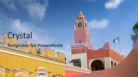  Presentation with mexico city - PPT theme enhanced with colonial flag - merida city town hall background and a light blue colored foreground