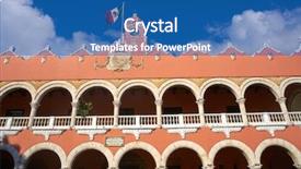  Presentation with mexico city - Colorful PPT theme enhanced with colonial flag - merida city town hall backdrop and a ocean colored foreground