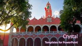  Presentation with mexico city - Beautiful presentation theme featuring colonial flag - merida city town hall backdrop and a tawny brown colored foreground