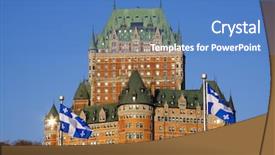  Presentation with tourist - Presentation design featuring colonial flag - most famous tourist attraction background and a teal colored foreground