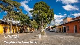  Presentation with colonial - PPT layouts having colonial houses in tha street background and a coral colored foreground