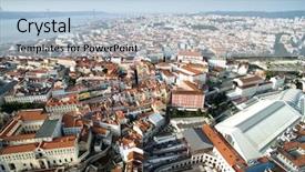  Presentation with aerial - Presentation theme consisting of colonias portuguesas - aerial view of bairro alto background and a  colored foreground