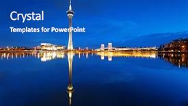  Presentation with macau - Presentation theme consisting of colonias portuguesas - macau at night background and a cobalt blue colored foreground