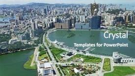  Presentation with macau - Presentation theme having colonias portuguesas - macau city skyline background and a ocean colored foreground