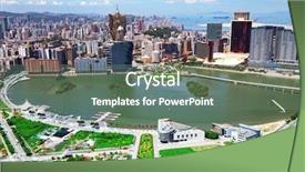  Presentation with macau - Colorful presentation theme enhanced with colonias portuguesas - macau downtown city view backdrop and a gray colored foreground