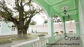  Presentation with macau - Slides with colonias portuguesas - taipa houses museum is background and a  colored foreground