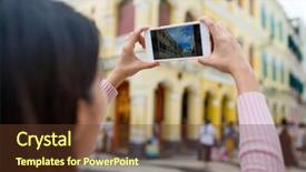  Presentation with macau - Presentation theme featuring colonias portuguesas - woman taking photo by cellphone background and a tawny brown colored foreground