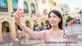  Presentation with square - Theme consisting of colonias portuguesas - woman taking selfie in senado background and a soft green colored foreground