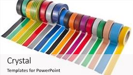  Presentation with roll - Slide set having color adhesive tape roll isolated background and a white colored foreground
