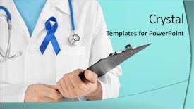  Presentation with blue ribbon - Cool new presentation theme with color background closeup prostate cancer backdrop and a arctic colored foreground