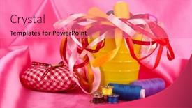  Presentation with multicolor thread - Beautiful theme featuring young veterinarian female doctor with cute dog backdrop and a coral colored foreground