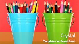  Presentation with color pencils - Audience pleasing theme consisting of concept word on yellow folder backdrop and a light gray colored foreground