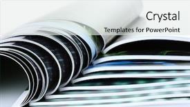  Presentation with magazines - Amazing slide deck having color business brochure cover - many magazines isolated on white backdrop and a sky blue colored foreground