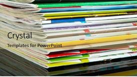  Presentation with magazines - Cool new slide set with color business brochure cover - many magazines on dark background backdrop and a  colored foreground