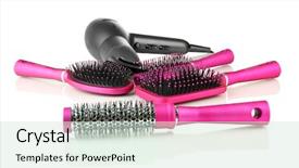  Presentation with color pink - Amazing presentation design having color comb brushes hairdryer isolated backdrop and a soft green colored foreground