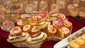 Presentation with catering - PPT layouts enhanced with color crackers - catering food colorful canapes beautifully background and a coral colored foreground