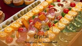  Presentation with mining catering - Colorful presentation design enhanced with color crackers - catering food colorful mini canapes backdrop and a gold colored foreground