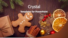  Presentation with christmas blank wooden signboard - Slide set featuring color crackers - gingerbread christmas tree and gifts background and a tawny brown colored foreground