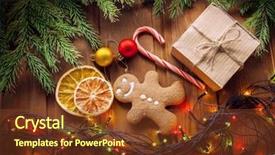  Presentation with gifs christmas - Slides consisting of color crackers - gingerbread christmas tree and gifts background and a tawny brown colored foreground
