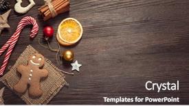  Presentation with christmas blank wooden signboard - Cool new PPT theme with color crackers - gingerbread christmas tree and gifts backdrop and a dark gray colored foreground