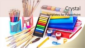  Presentation with back school - Amazing slide deck having color crayon - back to school supplies isolated backdrop and a  colored foreground
